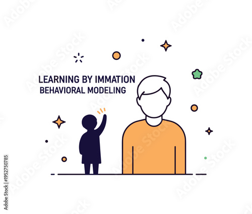 Learning by imitation small child silhouette copying the raised arm gesture of an adult figure beside them. A warm editorial illustration about influence,