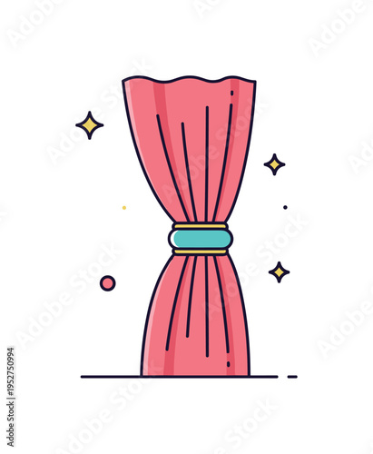 Luxury curtain tieback detail featuring a gathered curtain secured with a rounded ornamental clasp, conveying refined interior design and classic window