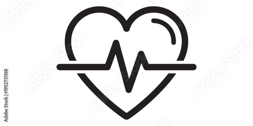 Black heart rate icon isolated on white background with ecg line