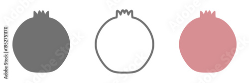 ざくろアイコンセット 白黒・線画・カラーのシンプルな果物イラスト素材