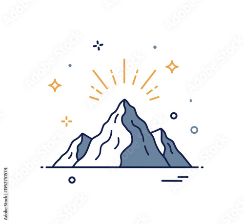 Sacred mountain spirituality illustrated by a simple mountain peak with a subtle radiant glow above, symbolizing transcendence and divine presence in nature.