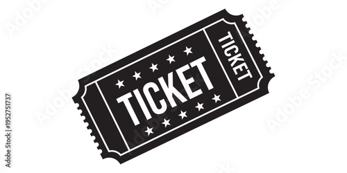 Black ticket icon with white stars on pure white background