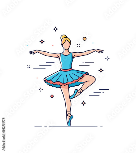 Dance balance on one foot capturing a graceful figure poised in a clean pirouette stance with one leg lifted and arms softly extended, conveying control,
