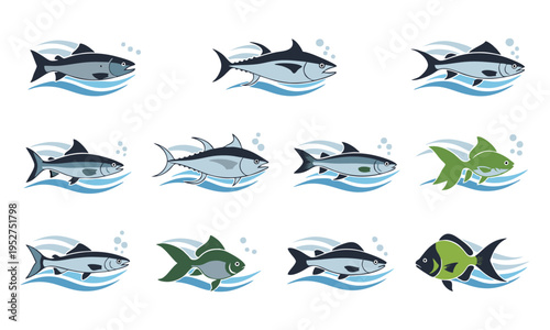 The Next Pattern of Illustration of Tuna Fish Swimming in the Blue Sea