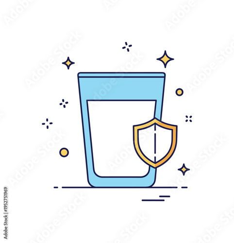 Natural calcium source theme illustrated by a glass of milk with a subtle shield icon and tiny sparkle accents, symbolizing health and nourishment. The