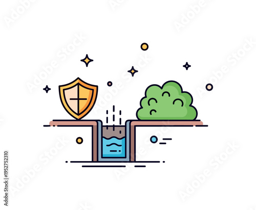 Garden drainage solution backyard lawn with a narrow trench drain collecting rainwater beside a small shrub, symbolizing landscape protection and proper water