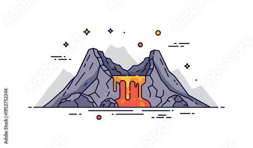 Volcanic remains with hardened lava flows and cracked rock, highlighting geological processes, nature?s power, and natural history. Minimalist flat vector