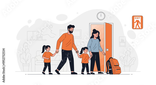 Family Leaving Home With Luggage, Ready For Vacation Or Trip
