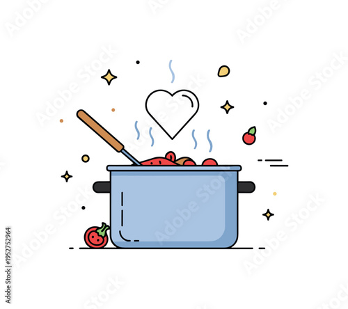 Slow simmer comfort scene pot of chili with soft steam forming a subtle heart shape above, expressing warmth and care in preparation. A gentle