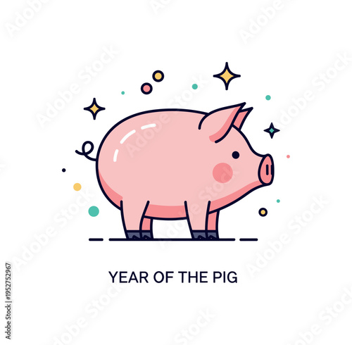 Pig zodiac symbol represented by a rounded pig icon paired with subtle star sparkles, referencing horoscope themes and cultural symbolism. A clean and modern