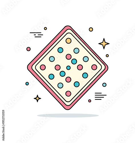 Patterned handkerchief design geometric or polka dot pattern centered within a neatly arranged square fabric. A modern editorial icon about textile prints and