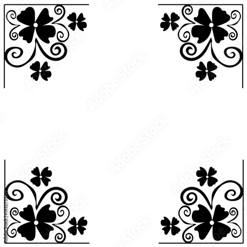 An original frame with a black floral pattern on a white background