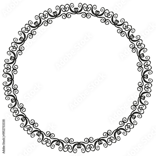 A round frame in the form of an abstract beautiful black pattern, located in a circle on a white background