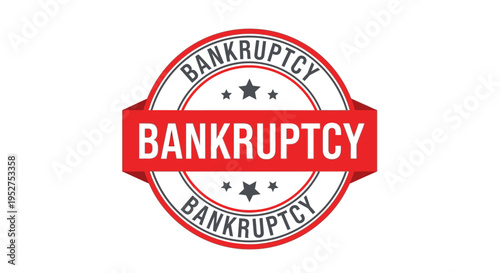 Bankruptcy Rubber Stamp Icon with Red Banner and Stars