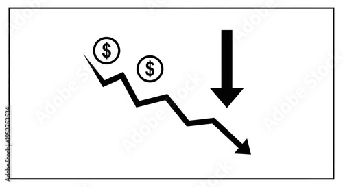 Downward financial chart with dollar icons and falling arrow