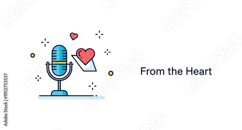 Wedding vows emotional speech moment with a compact microphone icon beside a small heart shape, expressing heartfelt words spoken before loved ones. A subtle