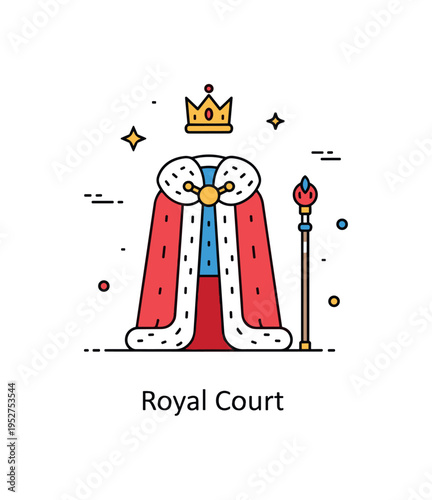 Fairy tale costumes royal king attire centered on a stylized robe with fur trim and a simple scepter placed beside it, expressing authority and classic fantasy