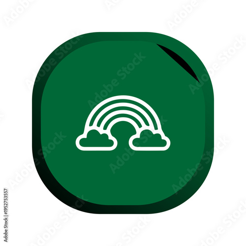 Rainbow and Clouds Weather Icon on Green Rounded Square Background.