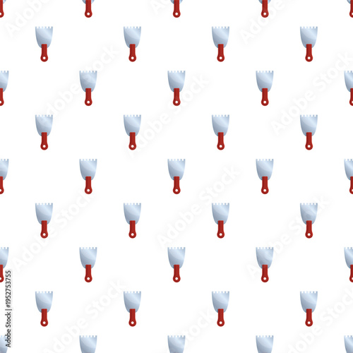 Putty knives with red handles creating a seamless pattern on white background