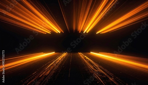 Abstract golden light  on black background with dust particles and glow