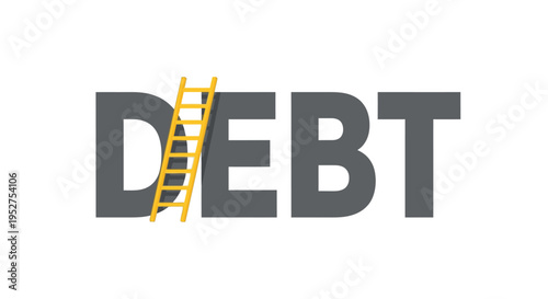 Debt relief concept with yellow ladder leaning on large text