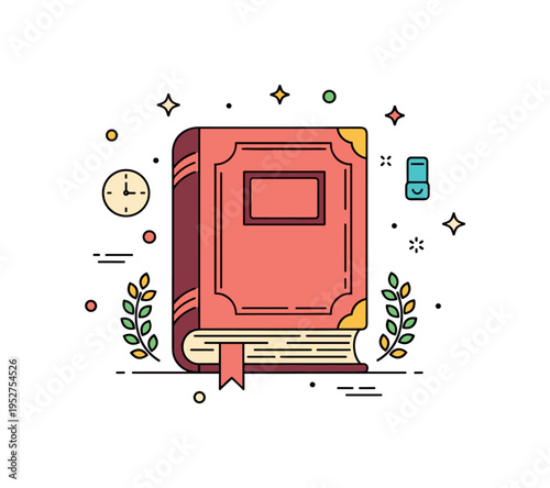 Historical literature concept shown as an antique book with embossed cover and ribbon bookmark slightly peeking out, symbolizing stories that shaped the past.