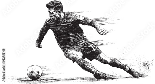 A vector illustration of a soccer player dribbling the ball.