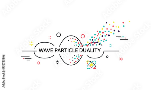 Wave particle duality link flowing sine wave gradually transforming into small particle dots. A concise editorial illustration about fundamental quantum