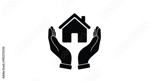 Hands protect a house symbolizing security and shelter silhouette