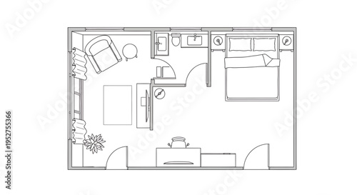 Vector floor plan template with furniture layout