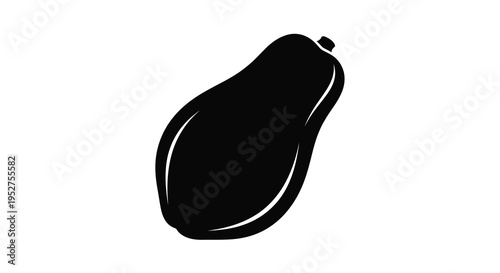 A simple black silhouette of a ripe papaya fruit silhouette