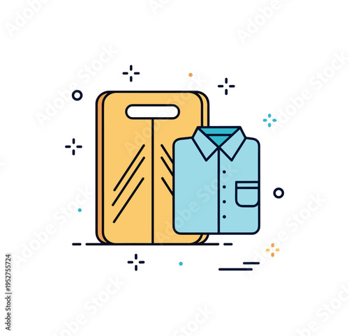 Home organization tool badge featuring a simplified folding board and centered folded shirt icon, communicating clarity and practical domestic efficiency. The
