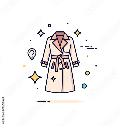 Timeless wardrobe essentials revival concept built around a simple trench coat silhouette with subtle sparkle accents, expressing elegance, longevity, and