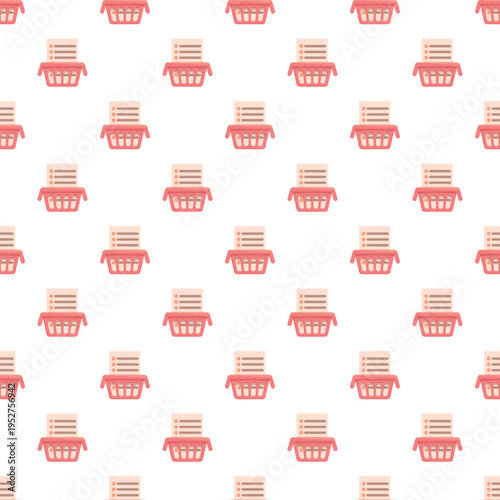 Seamless pattern featuring a shopping list inside a plastic basket for e commerce and retail concepts