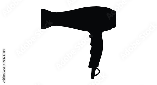 A black silhouette of a hair dryer against a white background silhouette