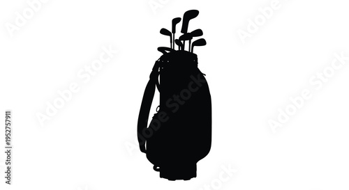 Black silhouette of a golf bag with clubs isolated on white background