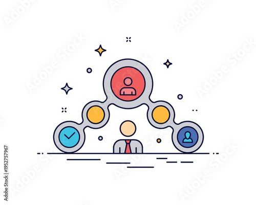 Team backing structure interconnected circles forming a strong base under a single central figure. A modern editorial illustration about collaboration and