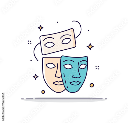 Fantasy identity shift mask icon partially lifted to reveal a different face beneath. A clean visual metaphor for transformation and concealed realities.