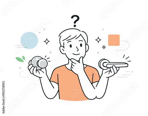 Upgrading interior door handle. Person compares an old round knob and a sleek lever handle, holding both in a calm decision moment. Friendly home improvement