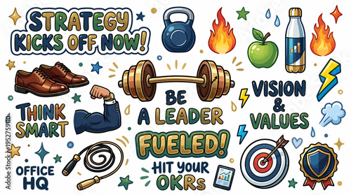 Business Success Symbols: Motivation, Goals, Leadership, Fitness