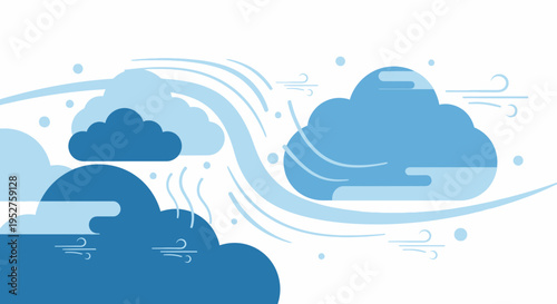 Abstract illustration of swirling wind and clouds in shades of blue