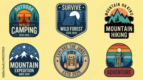 Camping & Hiking Badges Set: Outdoor Adventure Logos