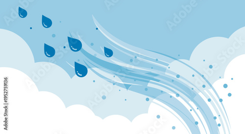Abstract illustration of rain falling through clouds with swirling wind effects