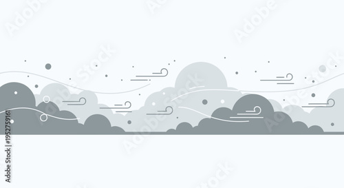 Abstract Monochrome Cloudscape with Swirling Wind and Sun Elements