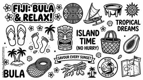 Fiji Bula Relax Tropical Island Dreams Doodle Art