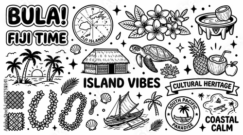 Fiji Island Vibes Doodle Collection - Tropical Paradise Elements
