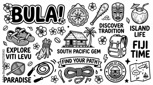 Fiji Travel Doodle Collection: Bula, Island Life, Paradise