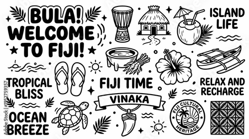 Fiji Tropical Island Life Doodle Collection
