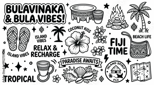 Fiji Tropical Island Vibes Doodle Art Collection