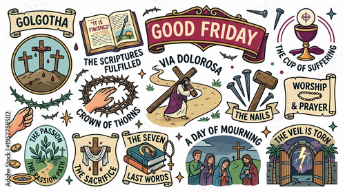 Good Friday Christian Symbols and Religious Illustrations